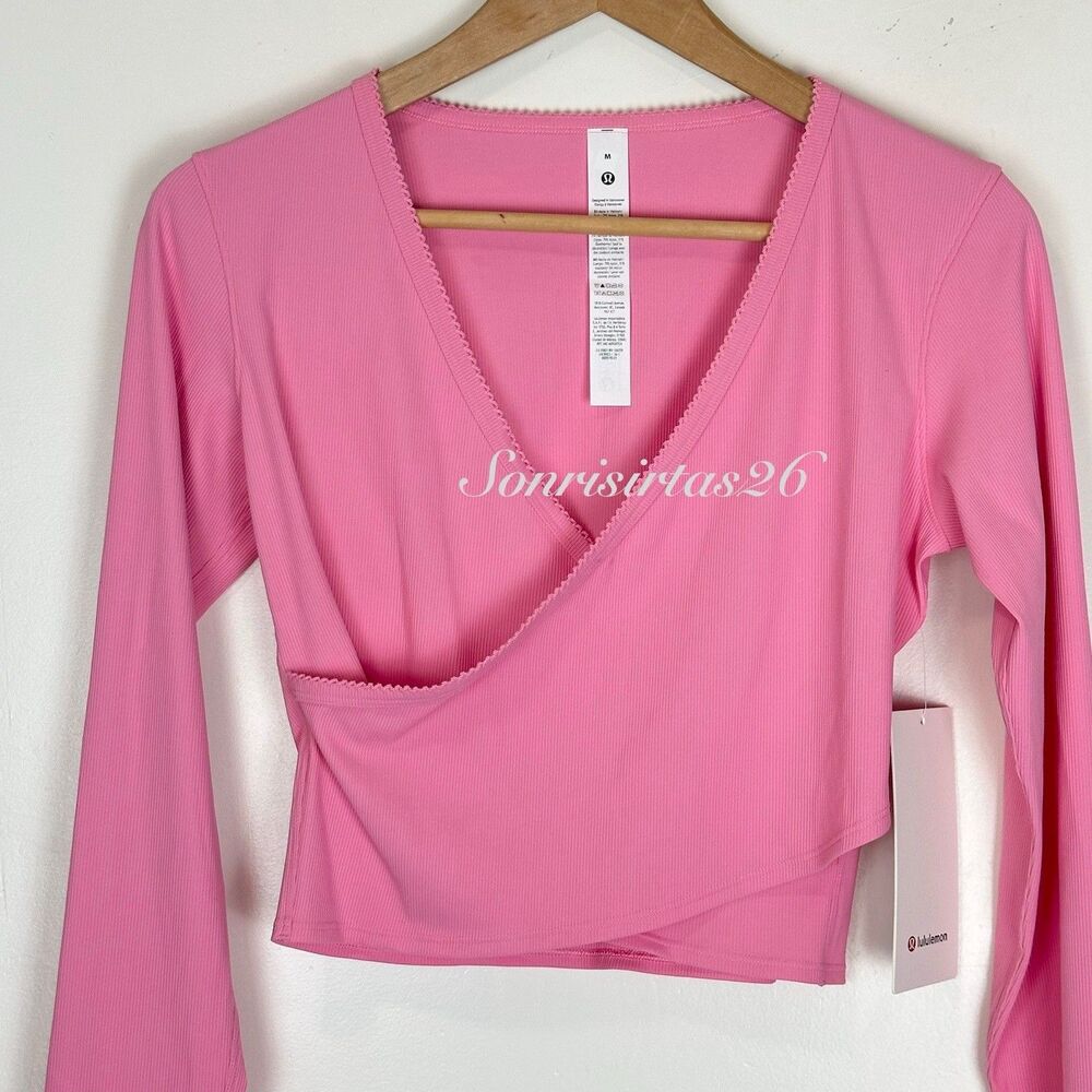 Lululemon Nulu Rib Wrap Front Long Sleeve Heart Candy Cloud Sz M NWT Valentines - Picture 2 of 11